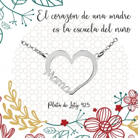 Collar corazón Mamá Plata de Ley