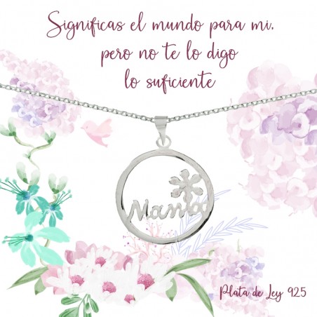 Collar Mamá detalle flor con mensaje Plata de Ley