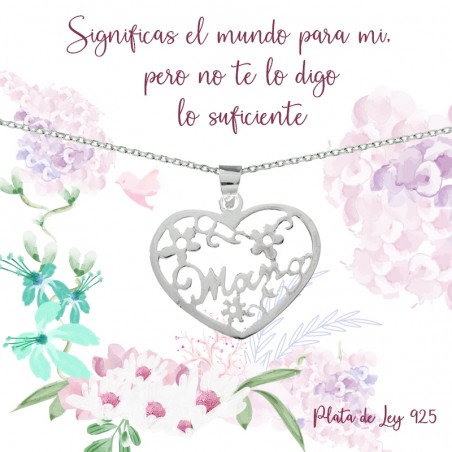 Collar corazón Mamá con mensaje Plata de Ley