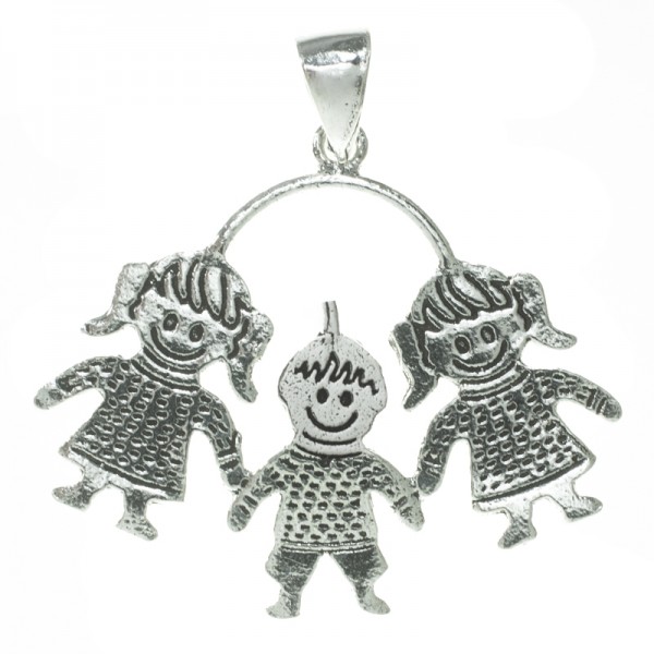 Colgante dos niñas y un niño Plata de Ley 925