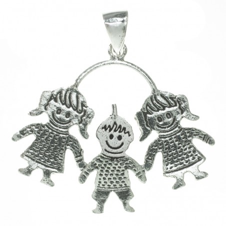 Colgante dos niñas y un niño Plata de Ley 925