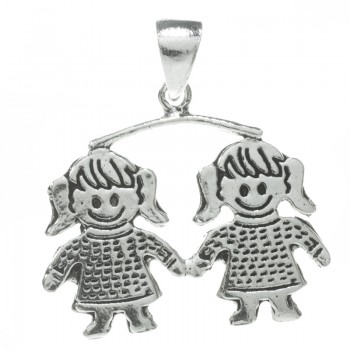 Colgante dos niñas oxidado Plata de Ley 2