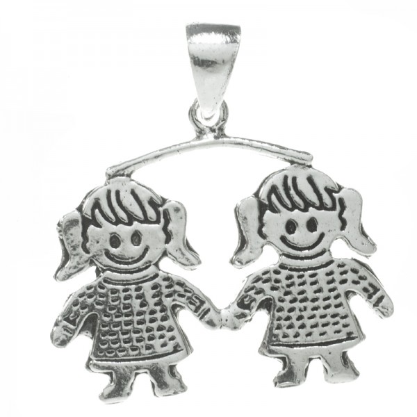 Colgante dos niñas oxidado Plata de Ley