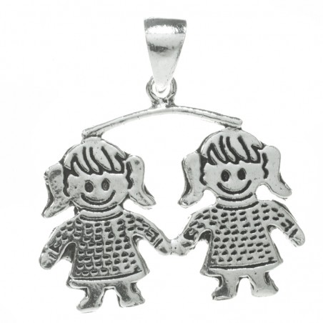 Colgante dos niñas oxidado Plata de Ley