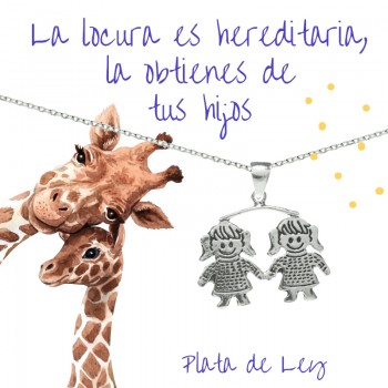 Colgante dos niñas oxidado Plata de Ley