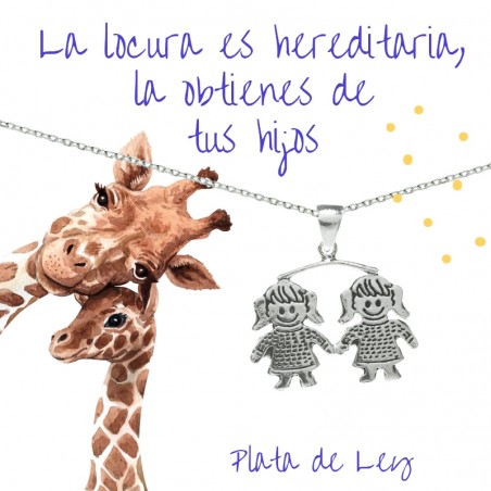 Colgante dos niñas oxidado Plata de Ley