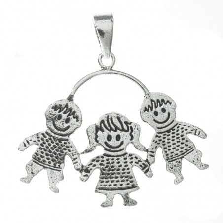 Colgante dos niños y una niña oxidado Plata de Ley