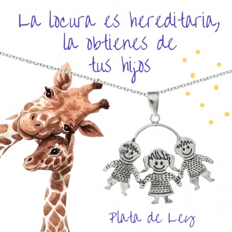 Colgante dos niños y una niña oxidado Plata de Ley