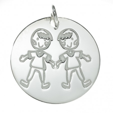 Colgante medalla niño niño Plata lisa de Ley 925