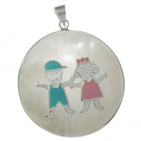 Colgante niño y niña nácar Plata de Ley