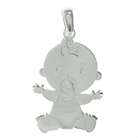 Colgante bebé nena Plata lisa de Ley 925