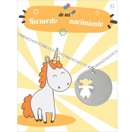 Medalla recuerdo de nacimiento con niña Plata de Ley 925