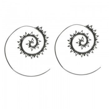 Pendientes étnicos espiral Plata de Ley 925