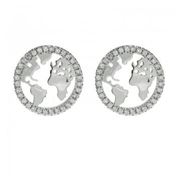 Pendientes mapa del mundo con circonitas Plata de Ley 925