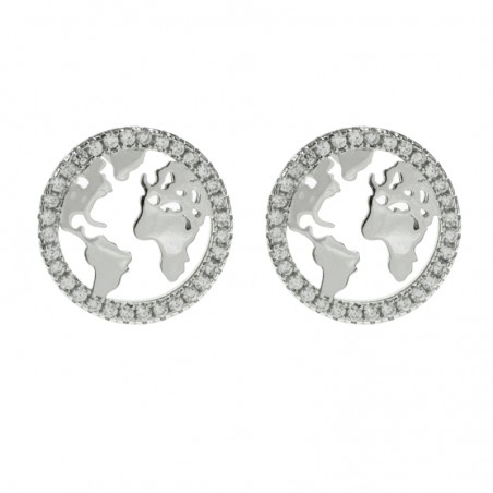 Pendientes mapa del mundo con circonitas Plata de Ley 925