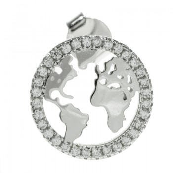 Pendientes mapa del mundo con circonitas Plata de Ley 925 2