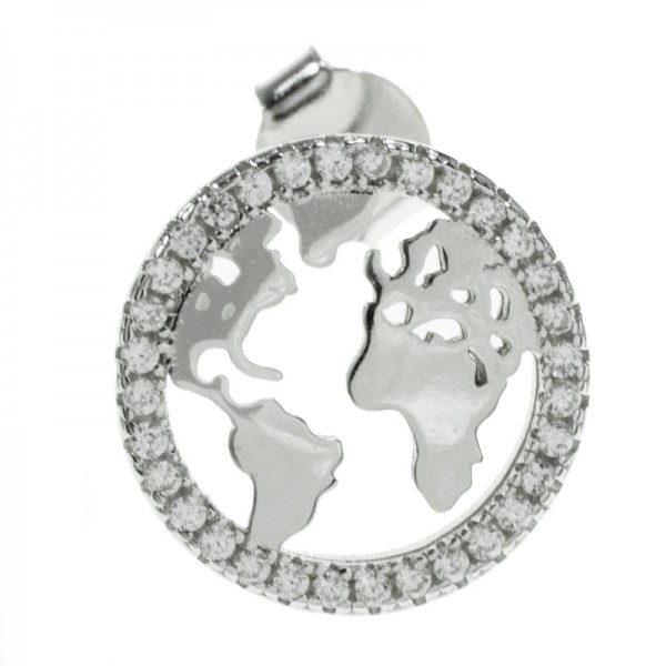 Pendientes mapa del mundo con circonitas Plata de Ley 925