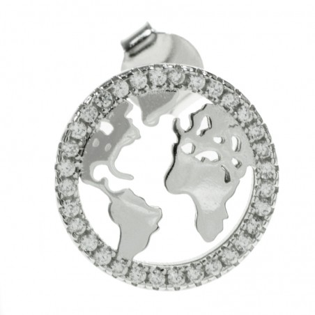 Pendientes mapa del mundo con circonitas Plata de Ley 925