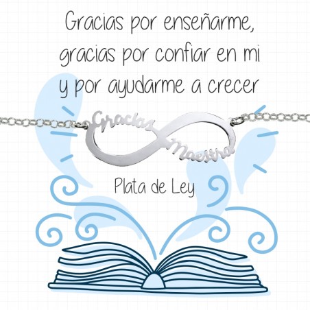 Pulsera Infinito Gracias Maestra Plata de Ley