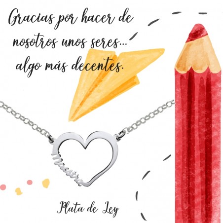 Collar corazón para maestra Plata de Ley