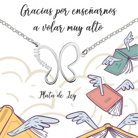 Collar mariposa para maestra Plata de Ley