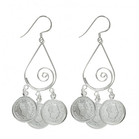 Pendientes gota con monedas Plata de Ley 925