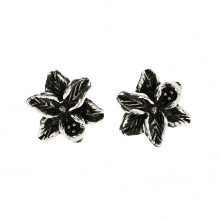 Pendientes flor oxidada Plata de Ley 925