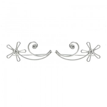 Pendientes trepadores flor con espiral Plata de Ley