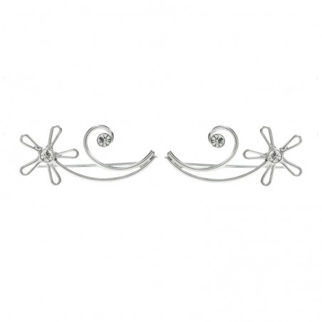 Pendientes trepadores flor con espiral Plata de Ley