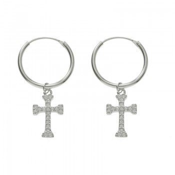 Aros con cruz colgante Plata de Ley 925
