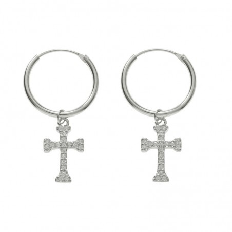 Aros con cruz colgante Plata de Ley 925