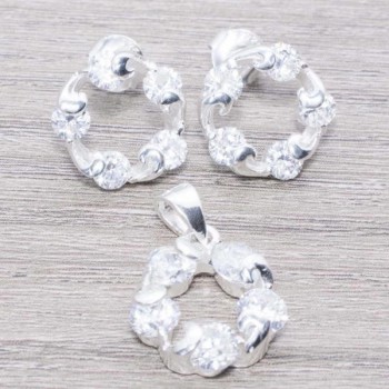 Conjunto circonia círculo en Plata de Ley 925