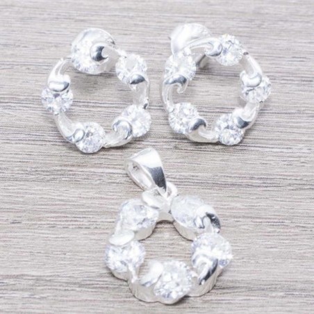 Conjunto circonia círculo en Plata de Ley 925