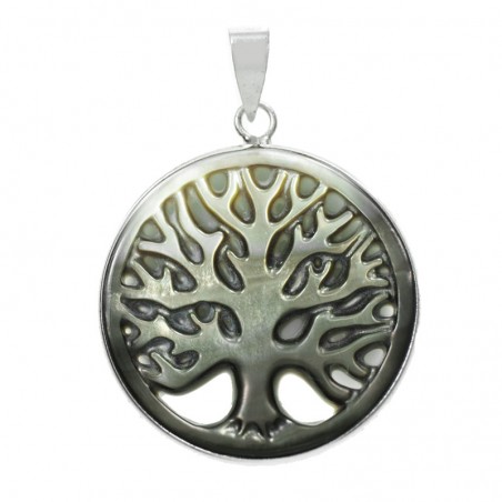 Colgante árbol de la vida nácar prensado blanco Plata de Ley
