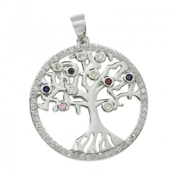 Colgante árbol de la vida circonitas multicolor Plata de Ley 925