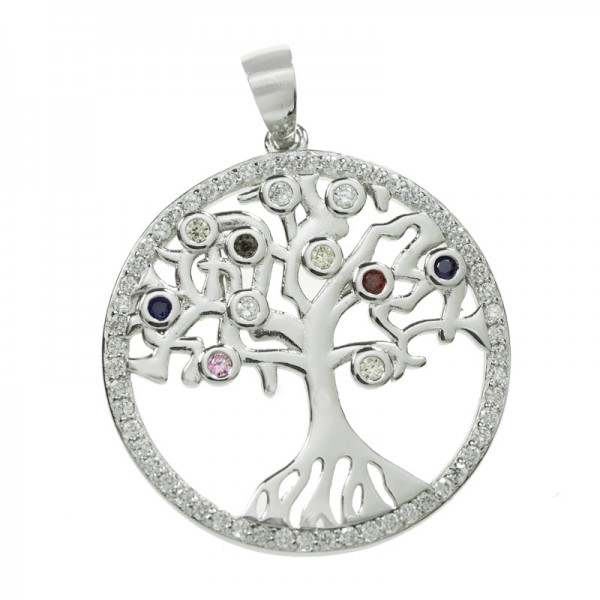 Colgante árbol de la vida circonitas multicolor Plata de Ley 925