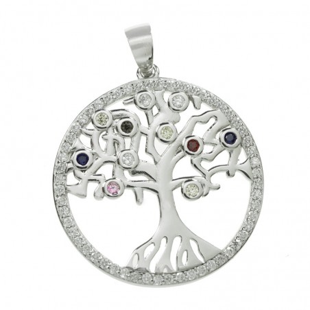 Colgante árbol de la vida circonitas multicolor Plata de Ley 925