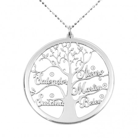Collar árbol de la vida nombres en ramas Plata de Ley