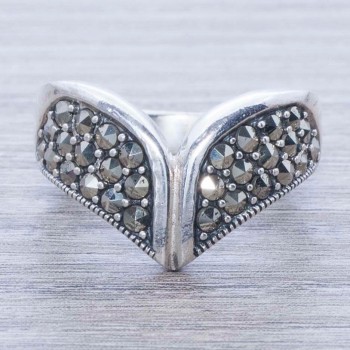 Anillo marquesita doble pico Plata de Ley 925