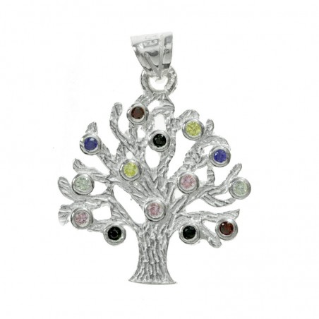 Colgante árbol de la vida con circonitas multicolor Plata de Ley
