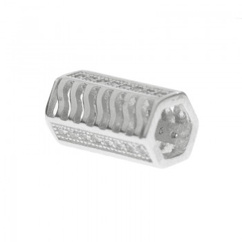 Abalorio tubo hexagonal Plata de Ley 2