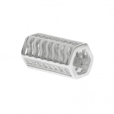 Abalorio tubo hexagonal Plata de Ley