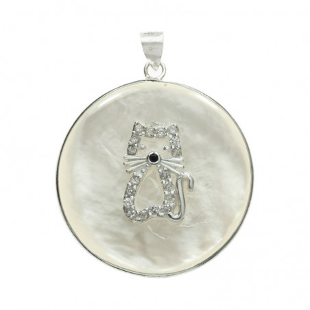 Colgante nácar gato Plata de Ley | Outlet joyas