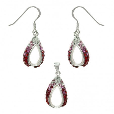 Conjunto bicolor zirconia color fucsia Plata de Ley | Outlet joyas