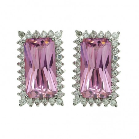 Pendientes gran circonita rosa Plata de Ley| Outlet joyas