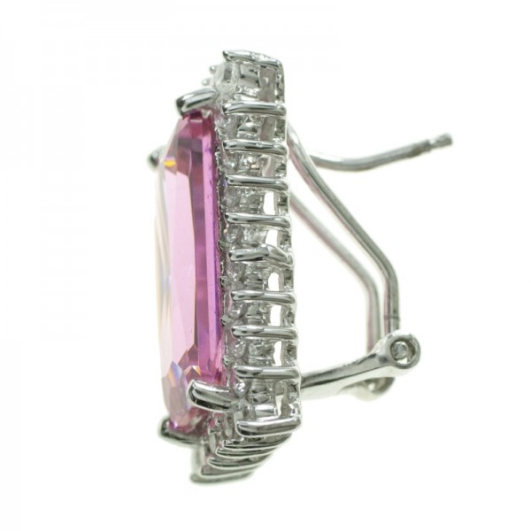 Pendientes gran circonita rosa Plata de Ley| Outlet joyas