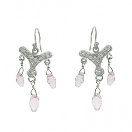 Conjunto de fiesta cristal rosa Plata de Ley| Outlet joyas