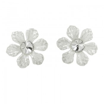 Pendientes flor blanca Plata de Ley | Outlet joyas