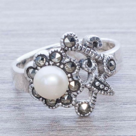 Anillo flor arabesco Plata de Ley 925