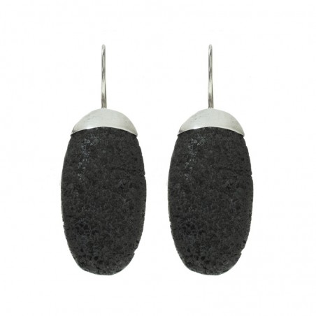 Pendientes gran óvalo de lava volcánica Plata de Ley | Outlet joyas
